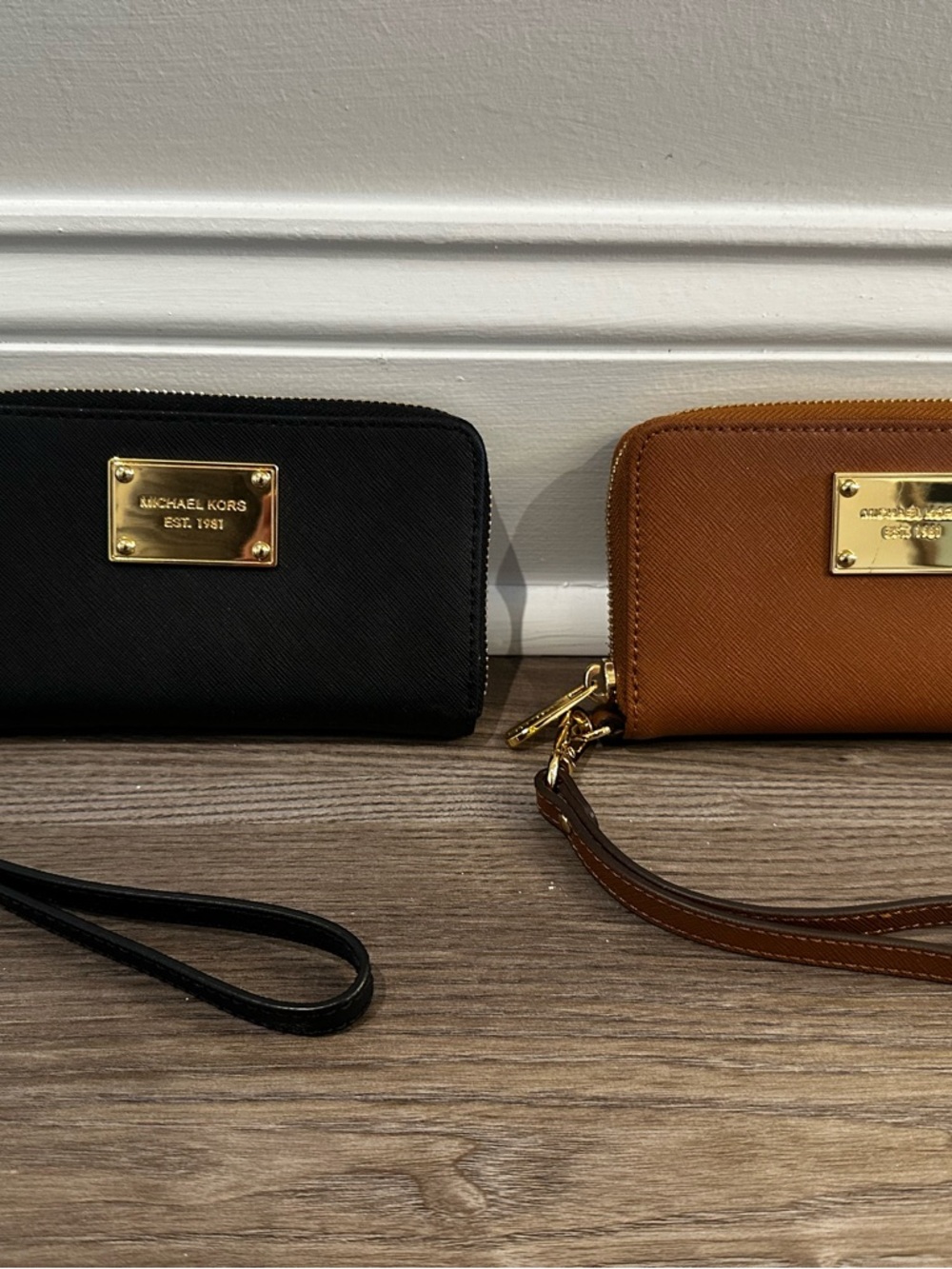 Michael Kors Black & Gold Zip-Around Wristlet Wallet